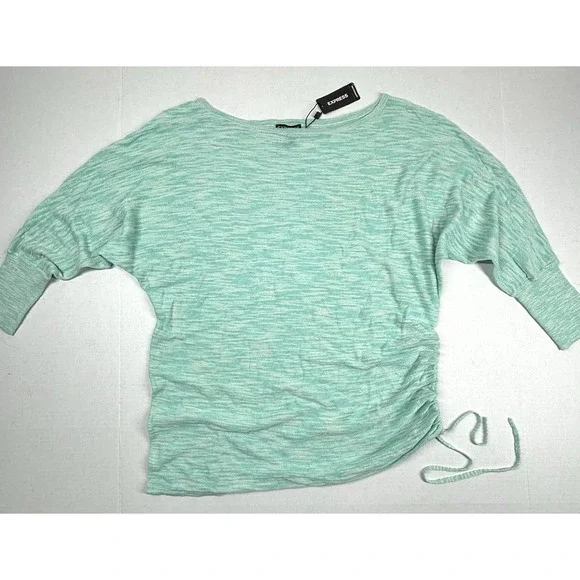 Express Burnout Side Ruched Mint Green Tunic Top 3/4 Sleeve Oversized Summer NWT - Picture 10 of 10